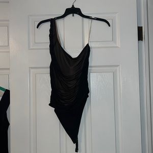 One Shoulder Black Bodysuit
